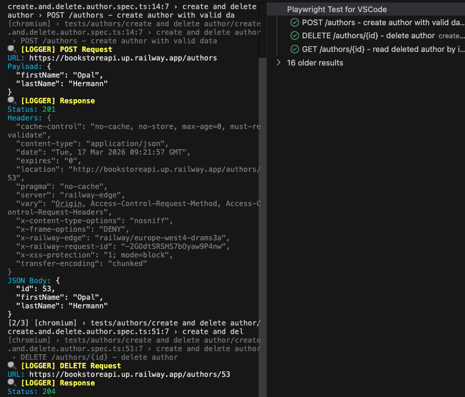 Custom Playwright Logger w akcji – kolory, status, JSON body